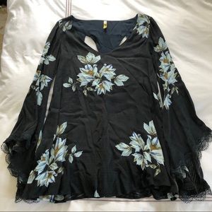 Free People Floral Fluted Sleeve Dress